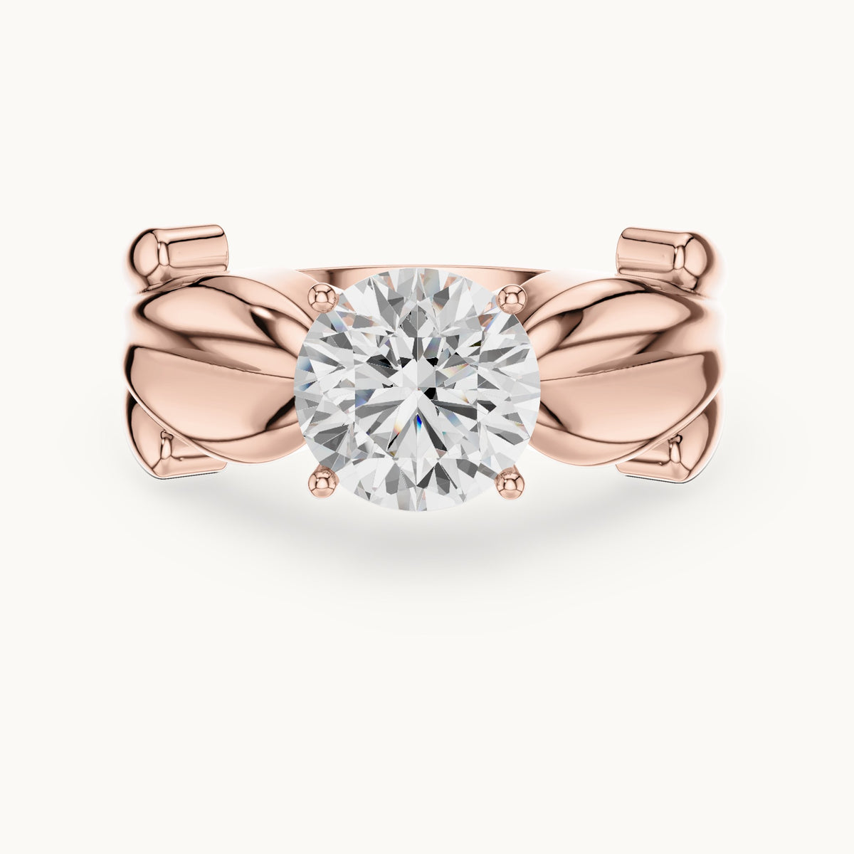 Round lab-grown diamond leaf solitaire engagement ring in rose gold, 1.60 CT TW, view 4