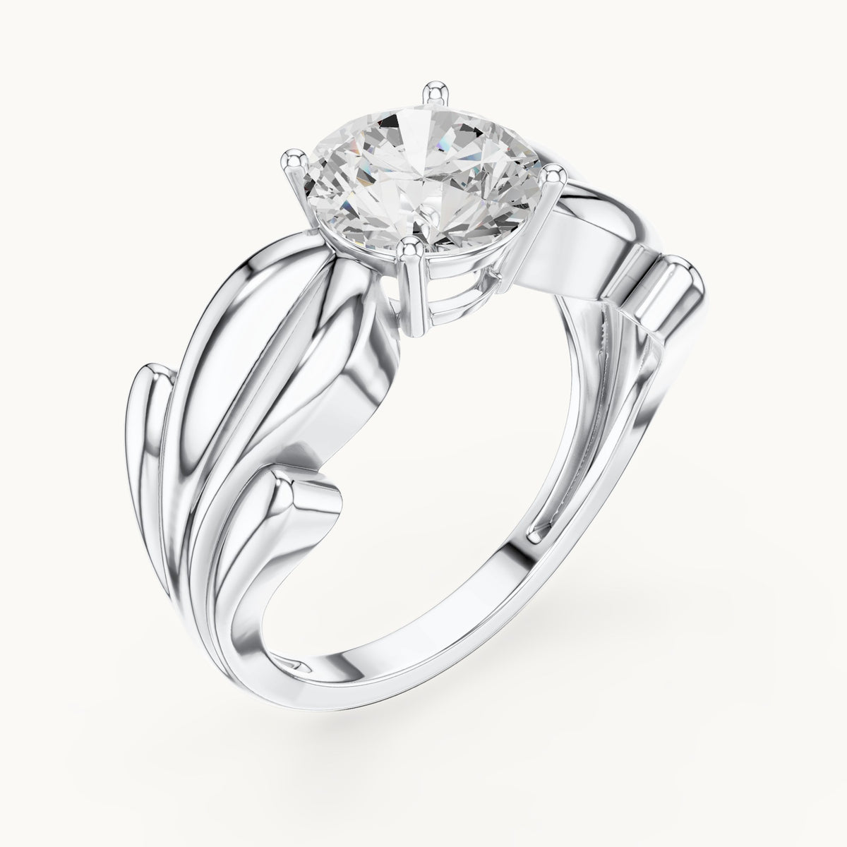 Round lab-grown diamond leaf solitaire engagement ring in white gold, 1.60 CT TW, view 2