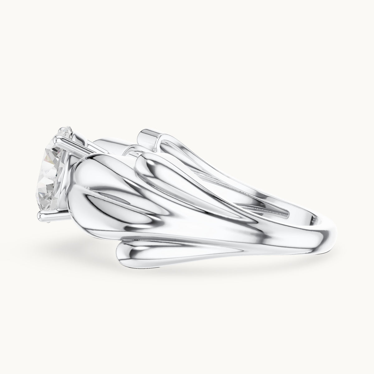 Round lab-grown diamond leaf solitaire engagement ring in white gold, 1.60 CT TW, view 3
