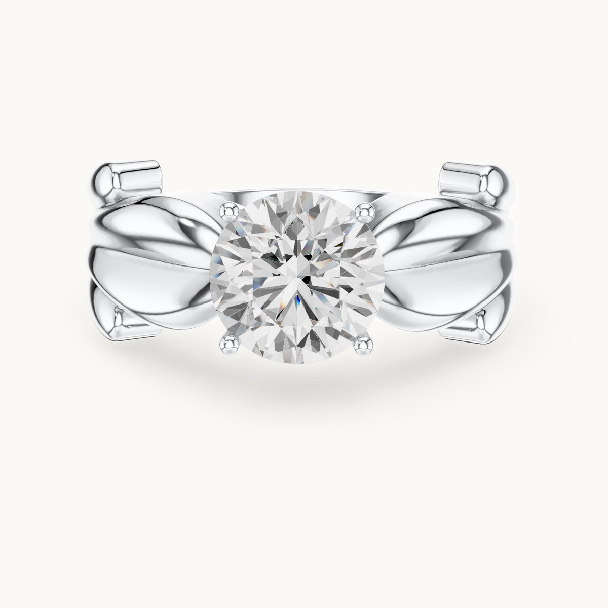 Round lab-grown diamond leaf solitaire engagement ring in white gold, 1.60 CT TW, view 4