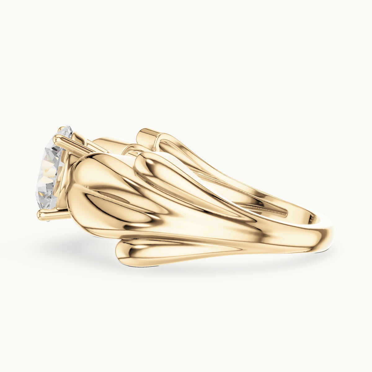 Round lab-grown diamond leaf solitaire engagement ring in yellow gold, 1.60 CT TW, view 3