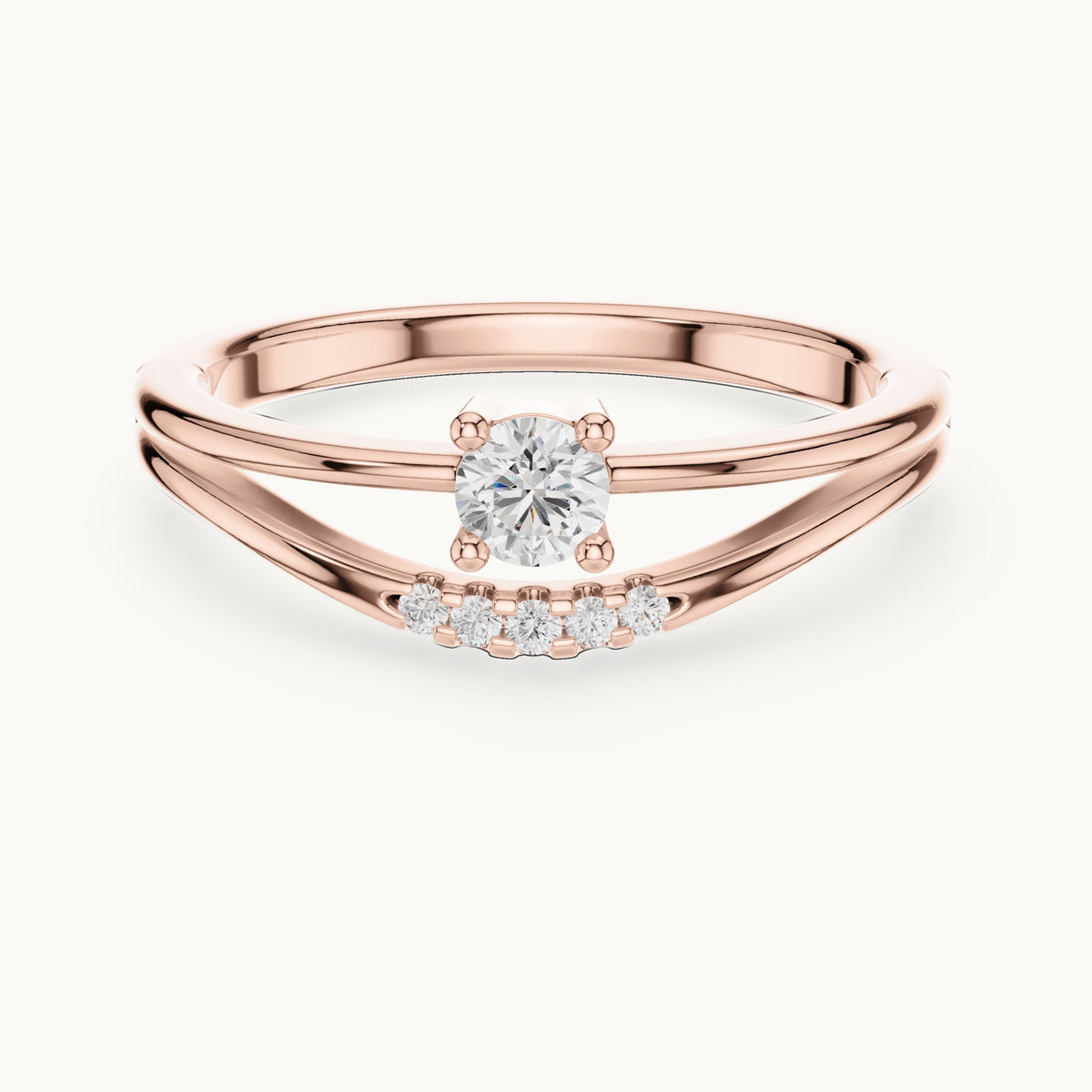 Round lab-grown diamond split band engagement ring with diamond accents in rose gold, 0.178 CT TW, view 4