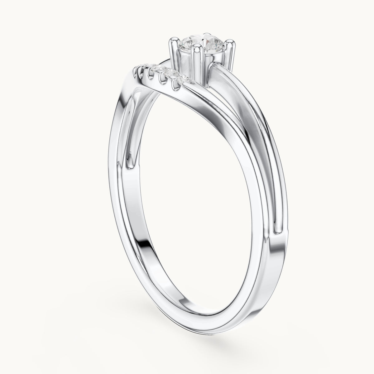 Round lab-grown diamond split band engagement ring with diamond accents in white gold, 0.178 CT TW, view 1