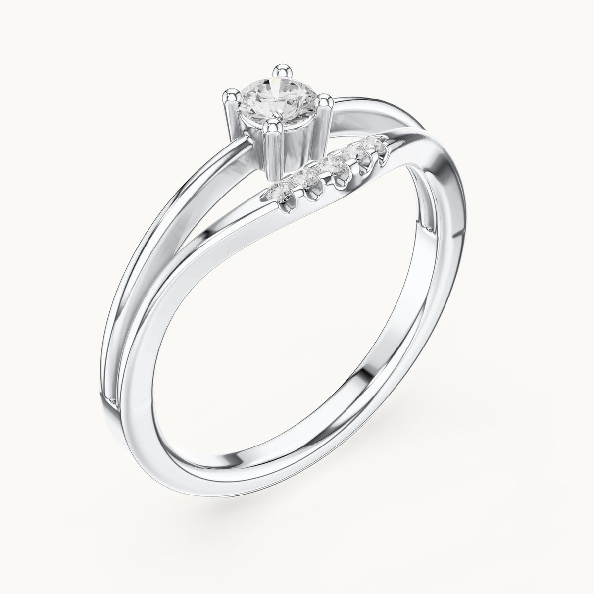 Round lab-grown diamond split band engagement ring with diamond accents in white gold, 0.178 CT TW, view 2