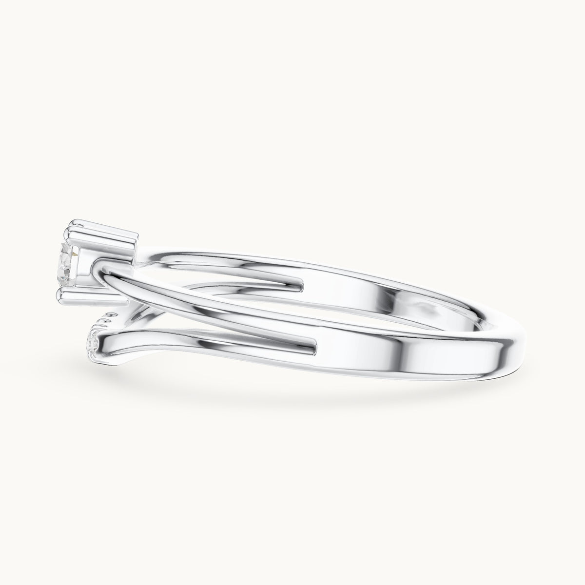Round lab-grown diamond split band engagement ring with diamond accents in white gold, 0.178 CT TW, view 3