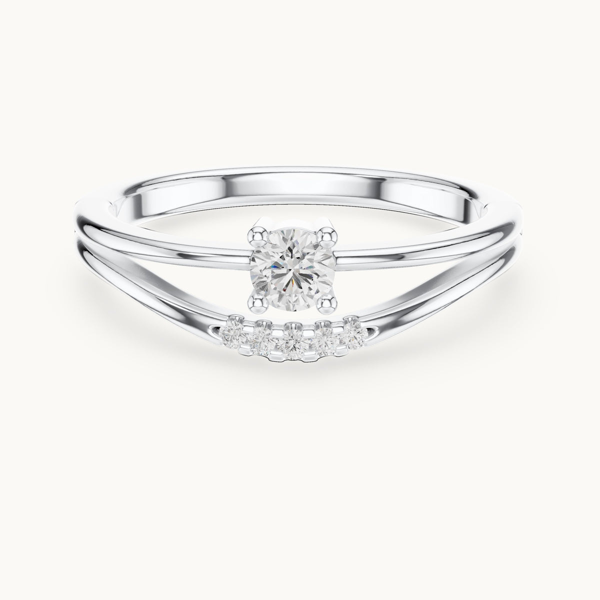 Round lab-grown diamond split band engagement ring with diamond accents in white gold, 0.178 CT TW, view 4