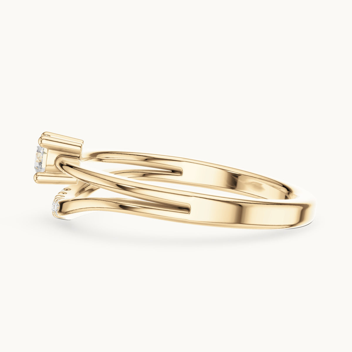 Round lab-grown diamond split band engagement ring with diamond accents in yellow gold, 0.178 CT TW, view 3