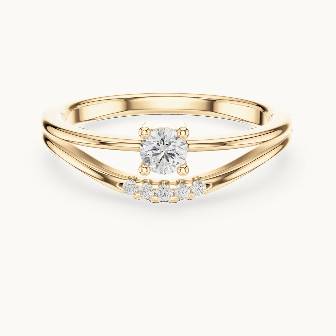 Round lab-grown diamond split band engagement ring with diamond accents in yellow gold, 0.178 CT TW, view 4