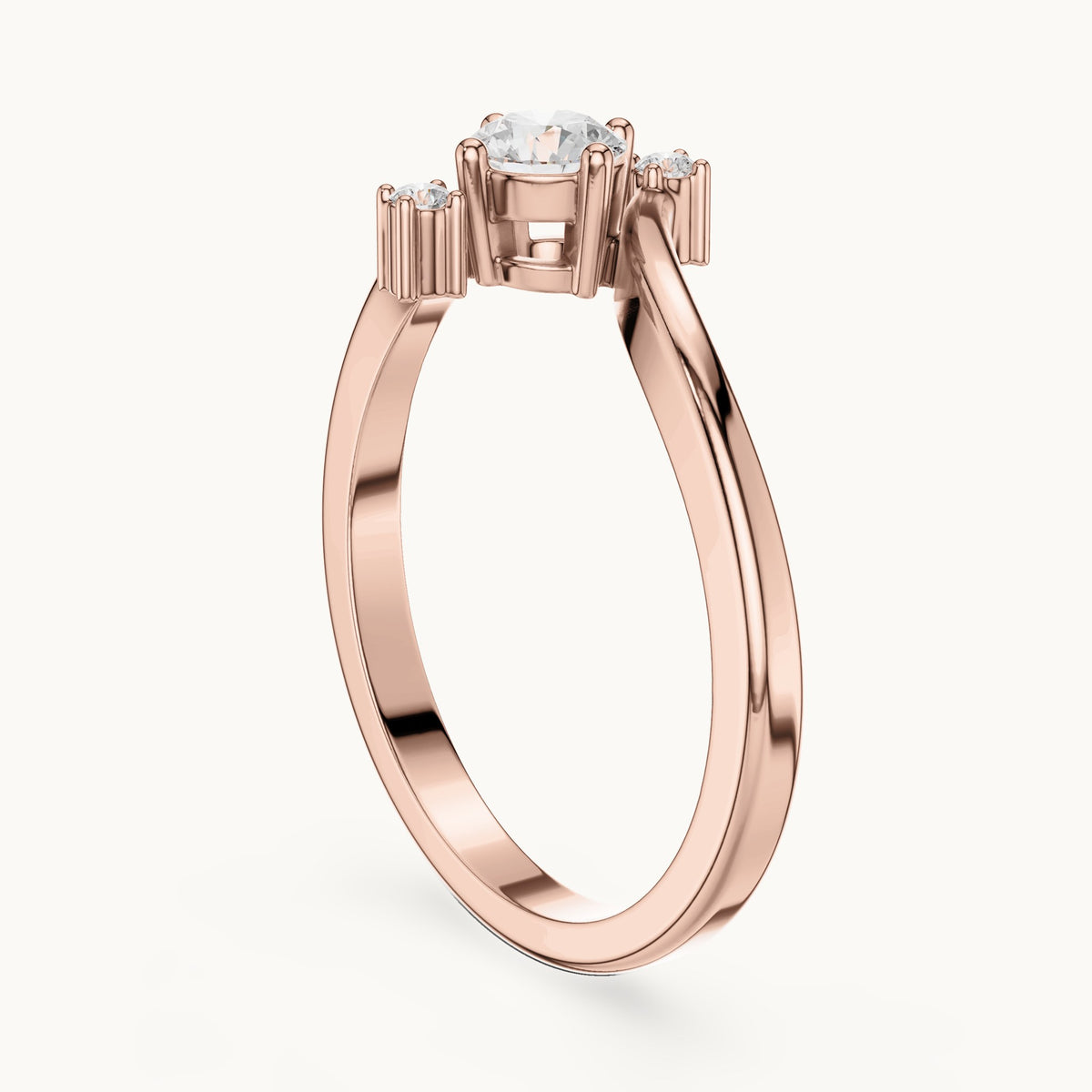 Round lab-grown diamond bypass engagement ring with side accents in rose gold, 0.286 CT TW, view 1