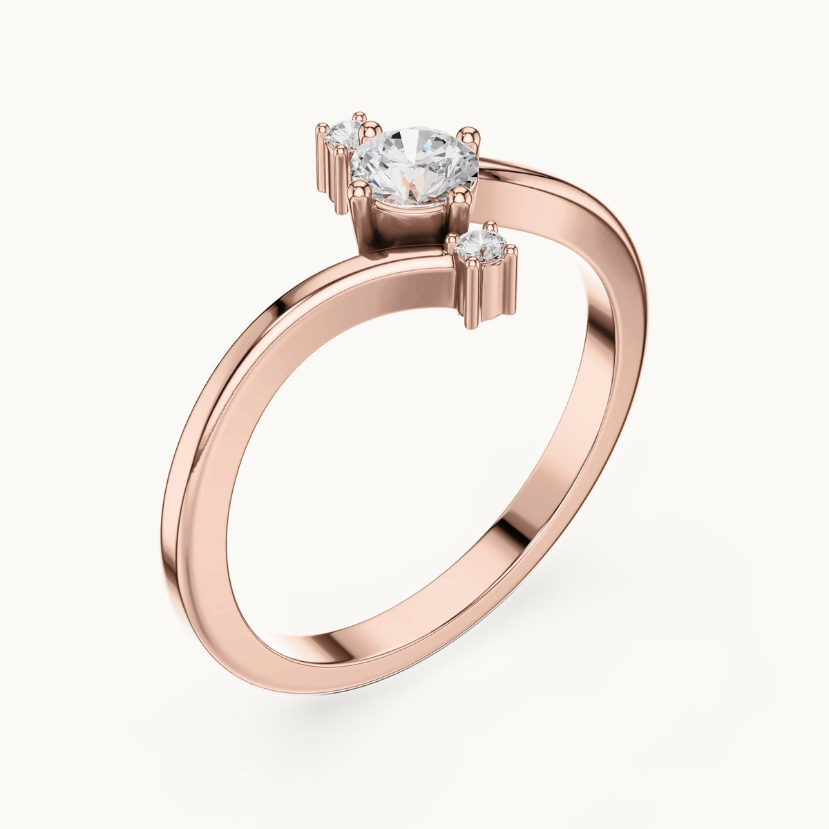 Round lab-grown diamond bypass engagement ring with side accents in rose gold, 0.286 CT TW, view 2