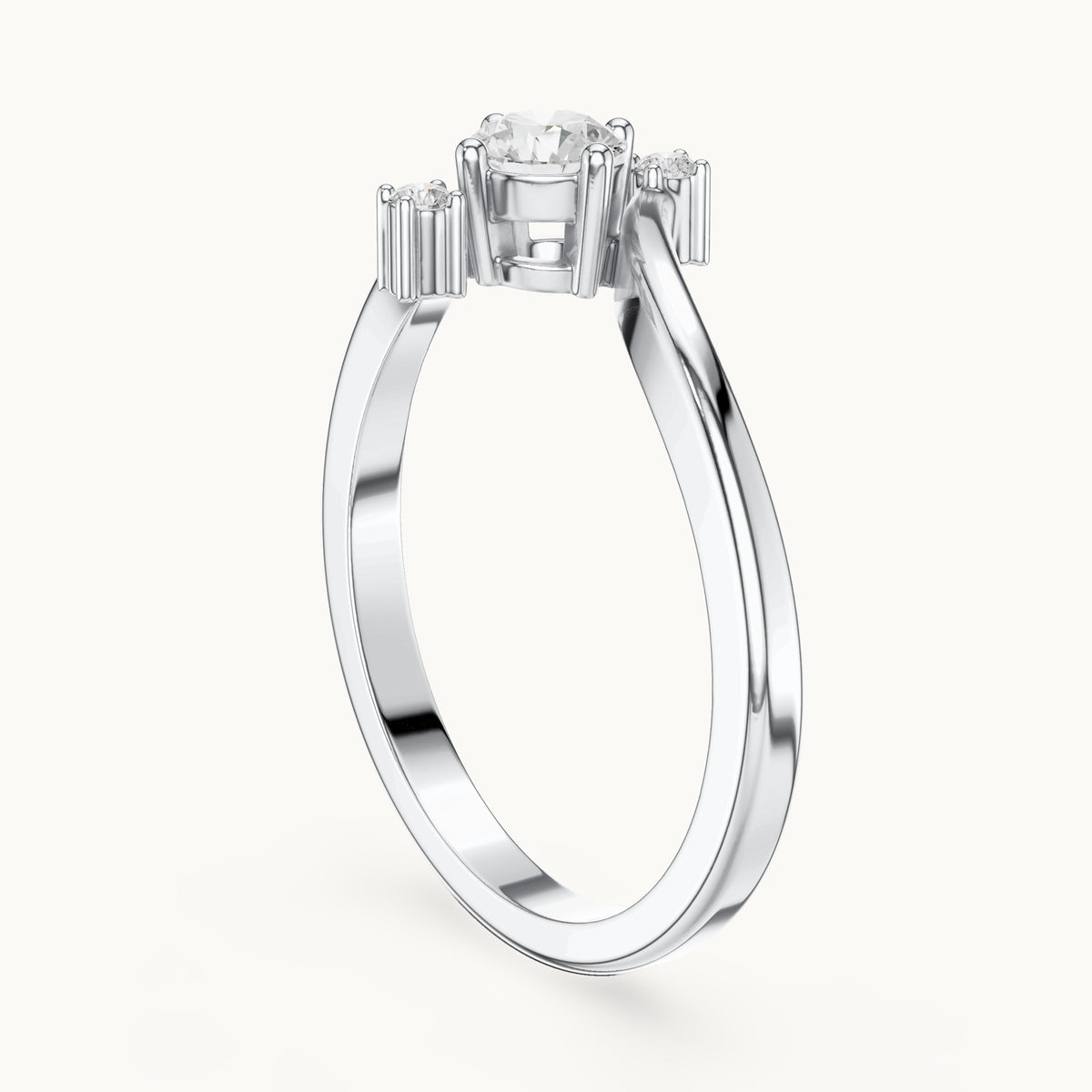 Round lab-grown diamond bypass engagement ring with side accents in white gold, 0.286 CT TW, view 1