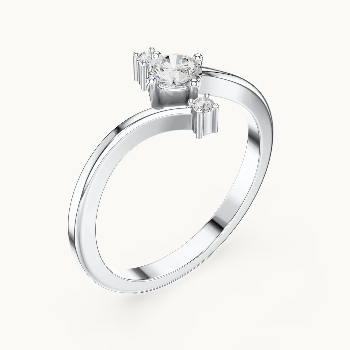 Round lab-grown diamond bypass engagement ring with side accents in white gold, 0.286 CT TW, view 2