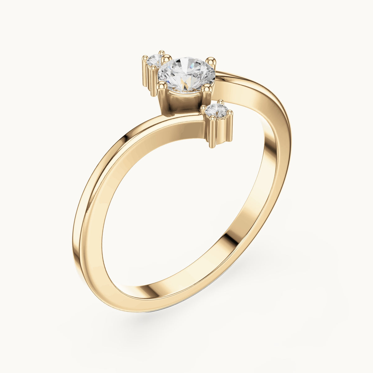 Round lab-grown diamond bypass engagement ring with side accents in yellow gold, 0.286 CT TW, view 2