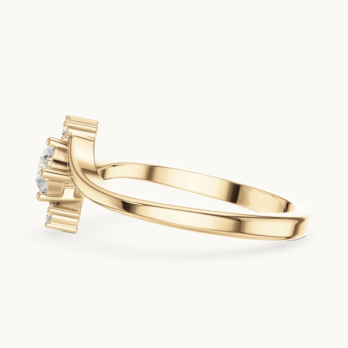Round lab-grown diamond bypass engagement ring with side accents in yellow gold, 0.286 CT TW, view 3