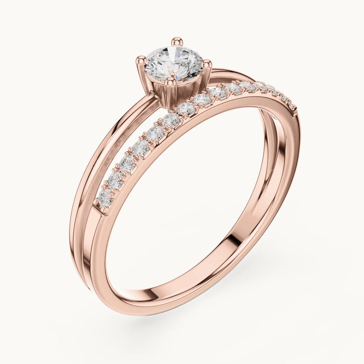 Round lab-grown diamond split band pavé engagement ring in rose gold, 0.40 CT TW, view 2