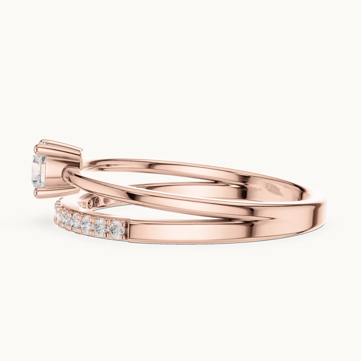 Round lab-grown diamond split band pavé engagement ring in rose gold, 0.40 CT TW, view 3