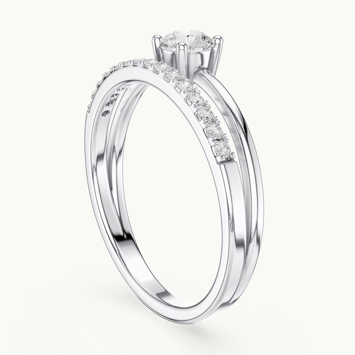 Round lab-grown diamond split band pavé engagement ring in white gold, 0.40 CT TW, view 1
