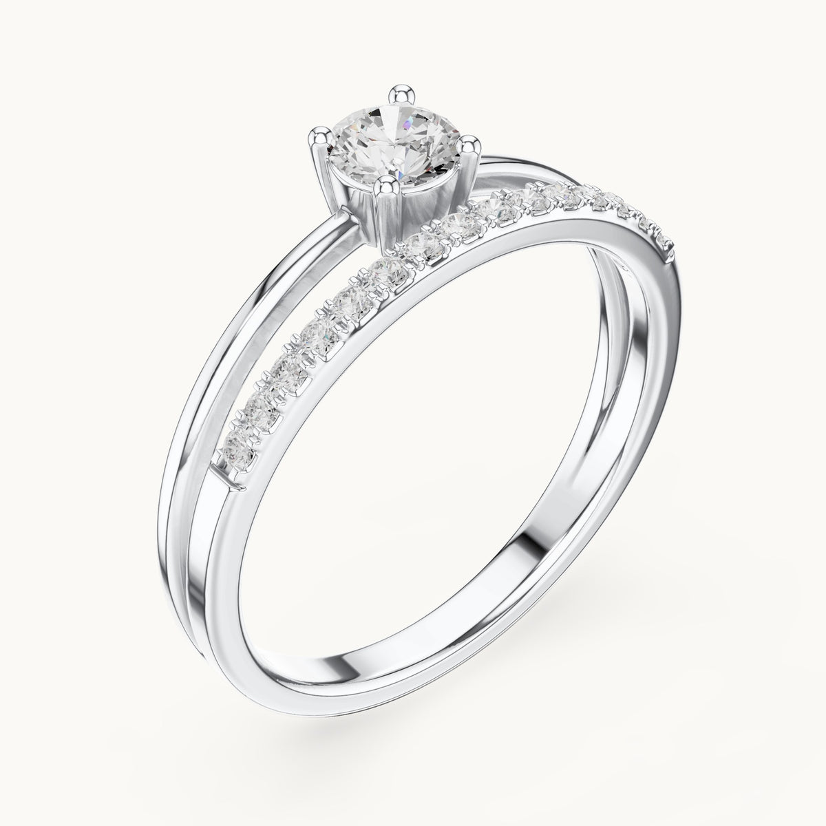 Round lab-grown diamond split band pavé engagement ring in white gold, 0.40 CT TW, view 2