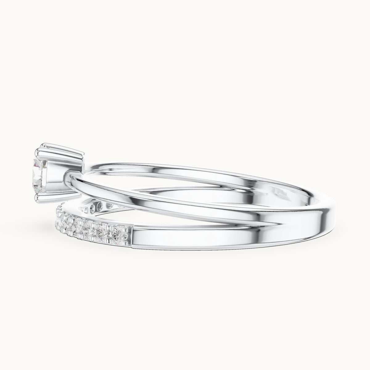 Round lab-grown diamond split band pavé engagement ring in white gold, 0.40 CT TW, view 3