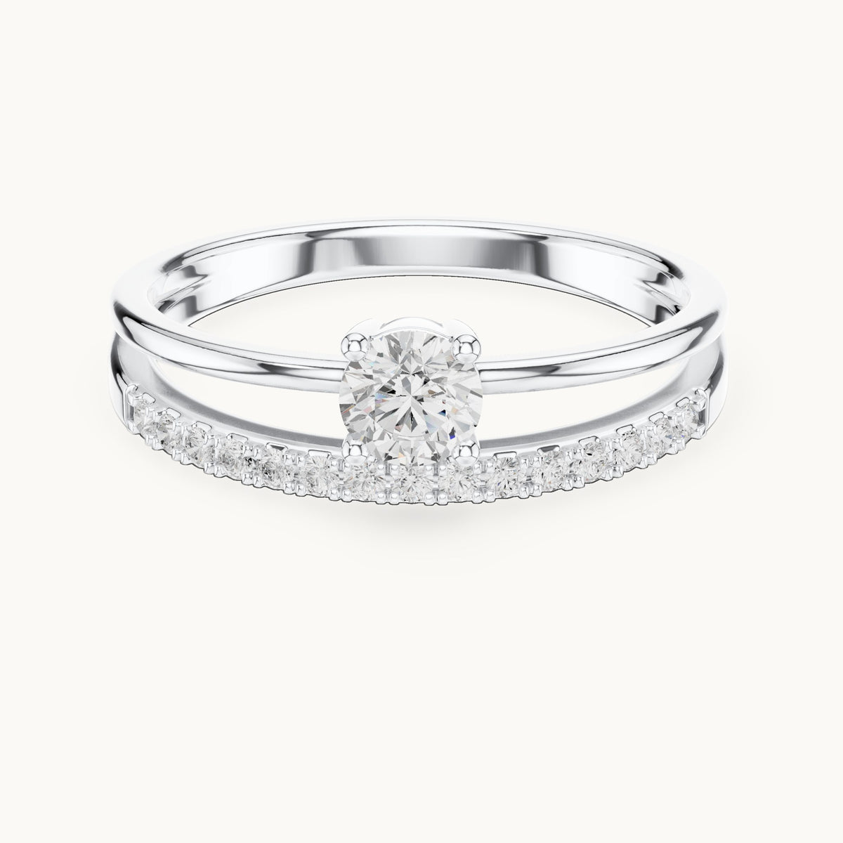 Round lab-grown diamond split band pavé engagement ring in white gold, 0.40 CT TW, view 4