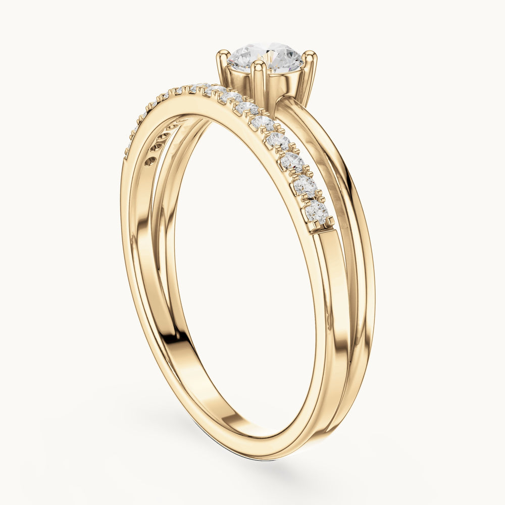 Round lab-grown diamond split band pavé engagement ring in yellow gold, 0.40 CT TW, view 1