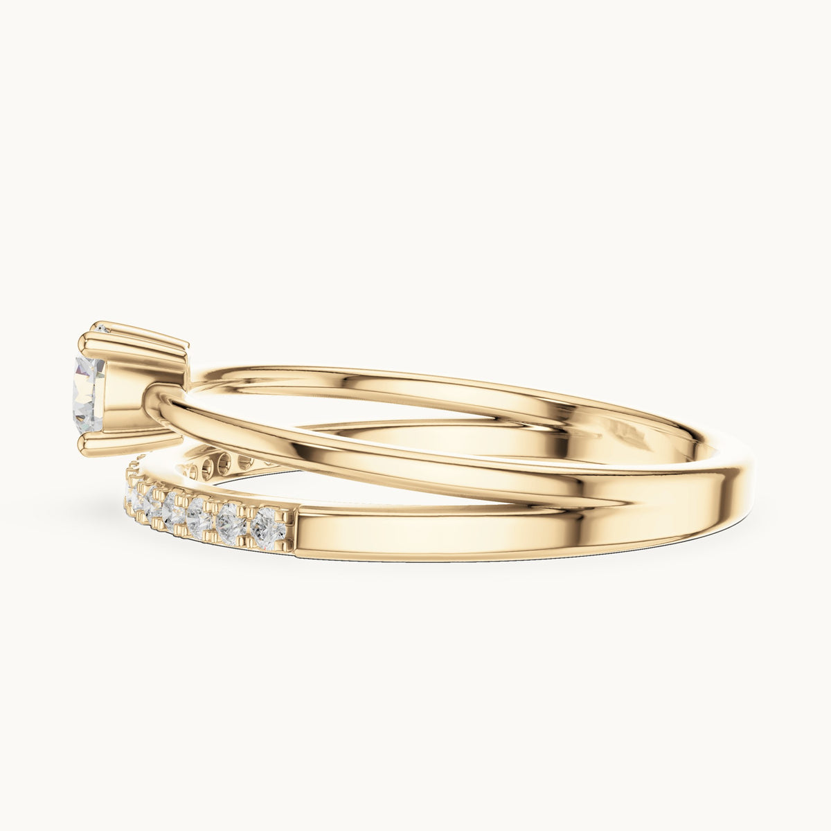 Round lab-grown diamond split band pavé engagement ring in yellow gold, 0.40 CT TW, view 3