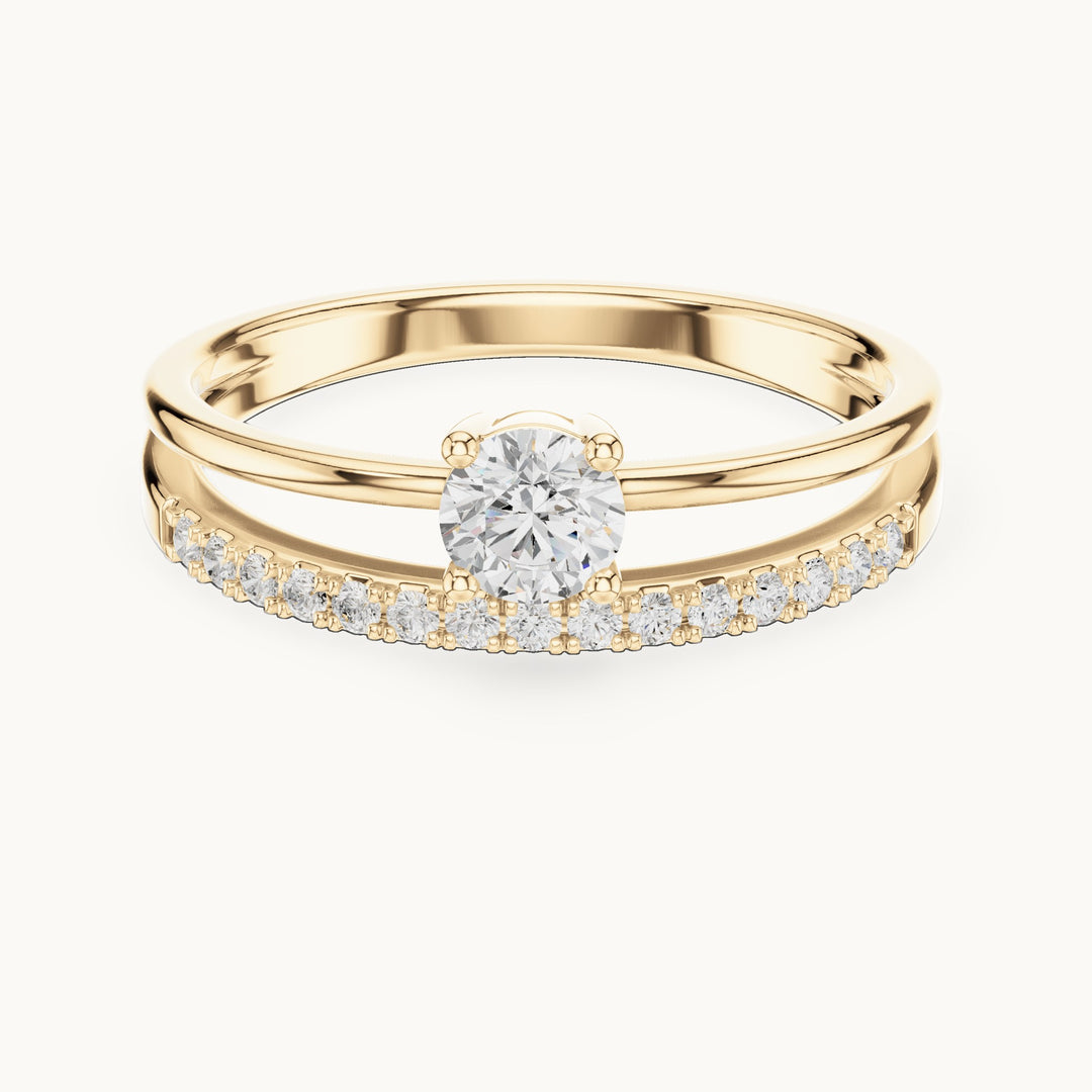 Round lab-grown diamond split band pavé engagement ring in yellow gold, 0.40 CT TW, view 4