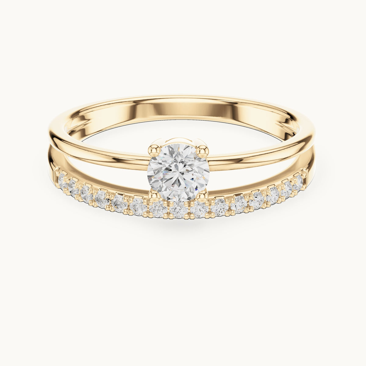 Round lab-grown diamond split band pavé engagement ring in yellow gold, 0.40 CT TW, view 4