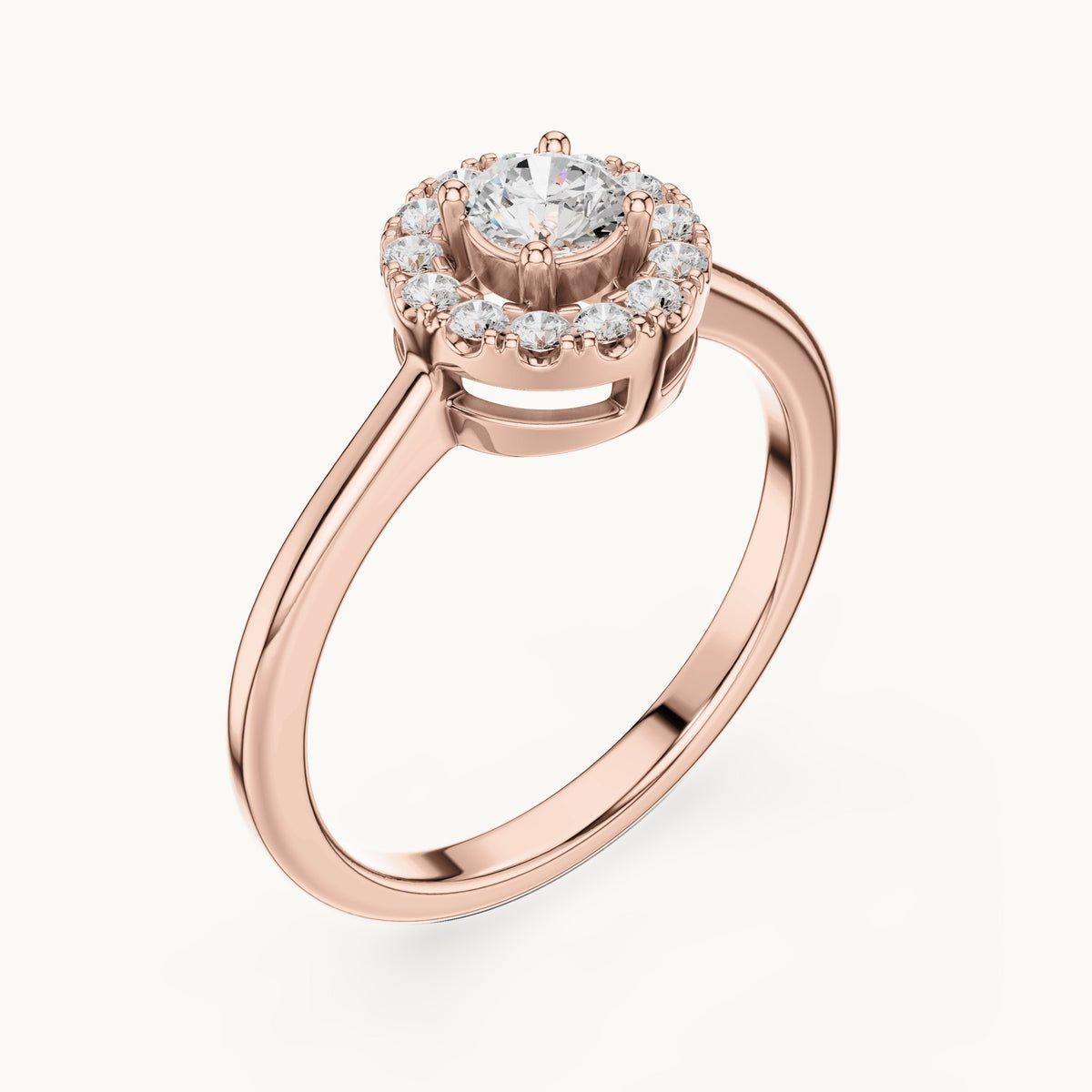 Round lab-grown diamond halo engagement ring in rose gold, 0.406 CT TW, view 2