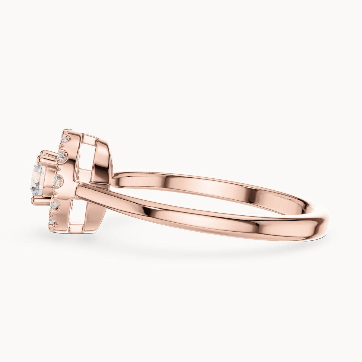 Round lab-grown diamond halo engagement ring in rose gold, 0.406 CT TW, view 3