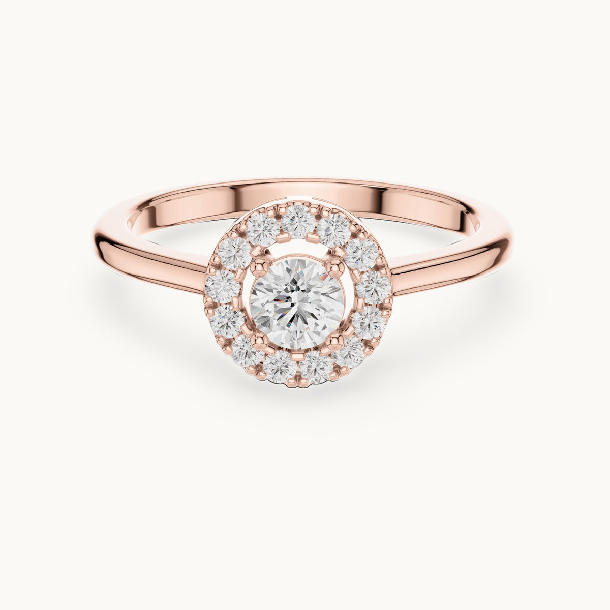 Round lab-grown diamond halo engagement ring in rose gold, 0.406 CT TW, view 4