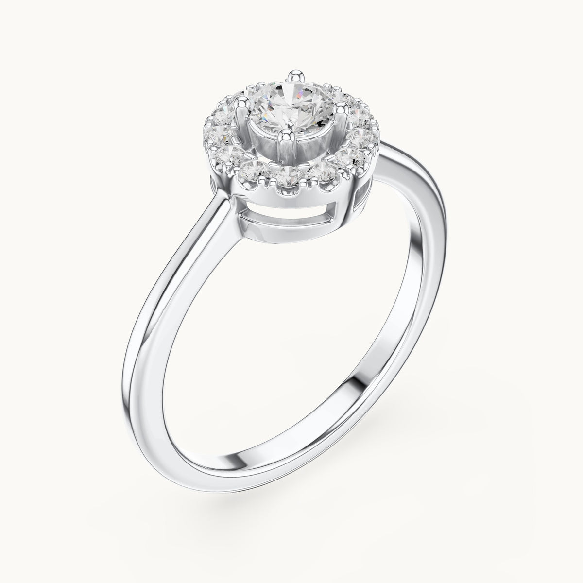 Round lab-grown diamond halo engagement ring in white gold, 0.406 CT TW, view 2