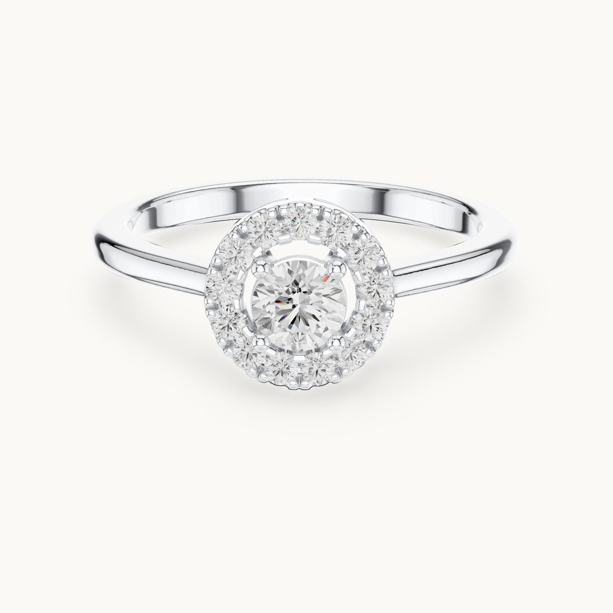 Round lab-grown diamond halo engagement ring in white gold, 0.406 CT TW, view 4
