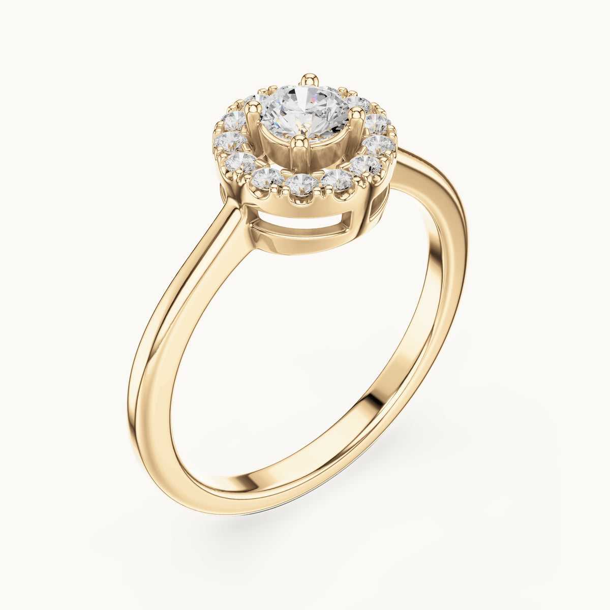 Round lab-grown diamond halo engagement ring in yellow gold, 0.406 CT TW, view 2