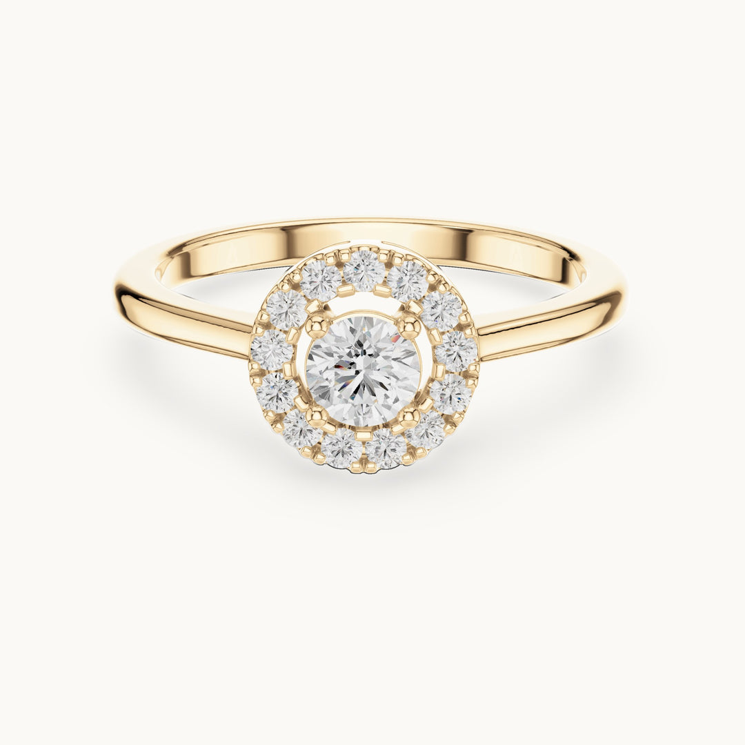 Round lab-grown diamond halo engagement ring in yellow gold, 0.406 CT TW, view 4