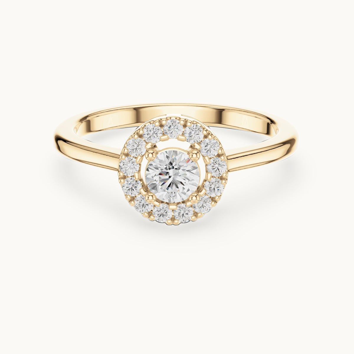 Round lab-grown diamond halo engagement ring in yellow gold, 0.406 CT TW, view 4