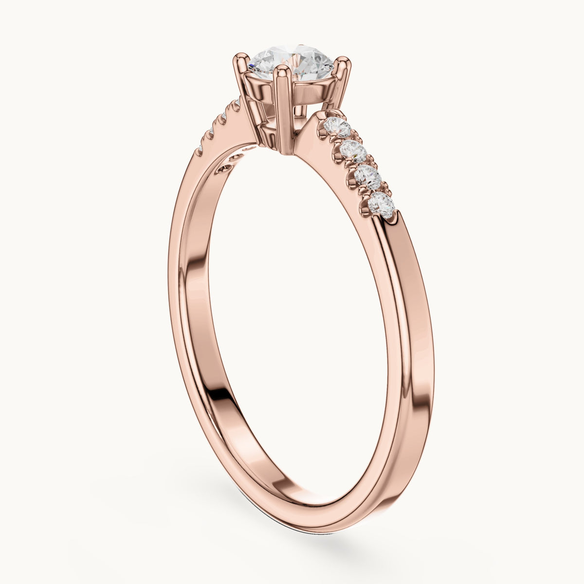 Round lab-grown diamond pavé engagement ring in rose gold, 0.33 CT TW, view 1