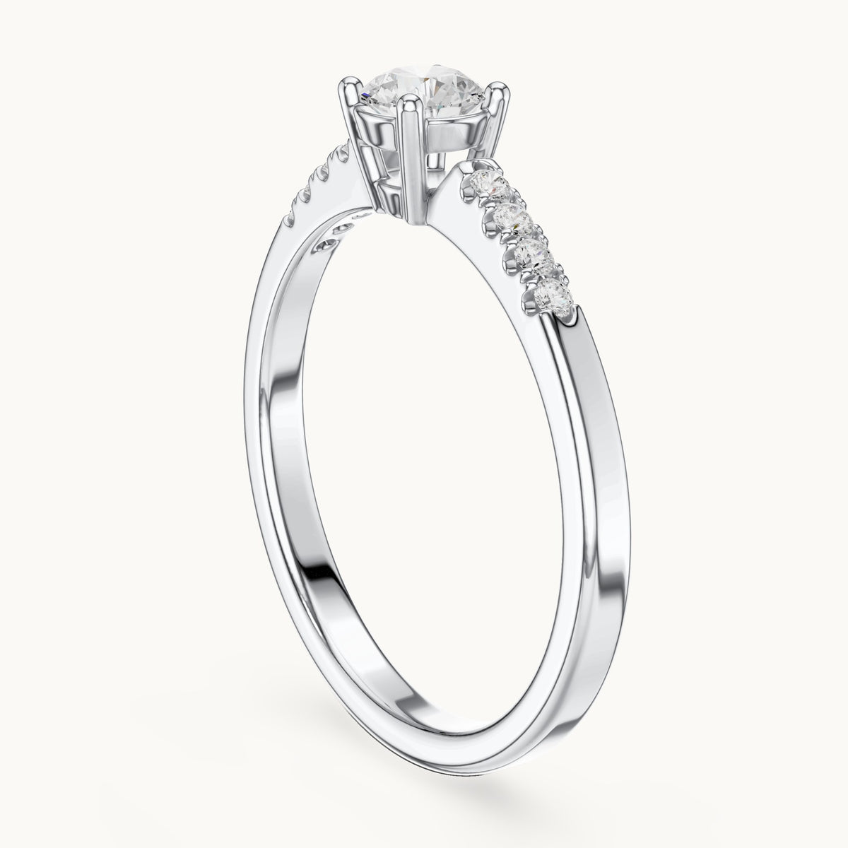 Round lab-grown diamond pavé engagement ring in white gold, 0.33 CT TW, view 1