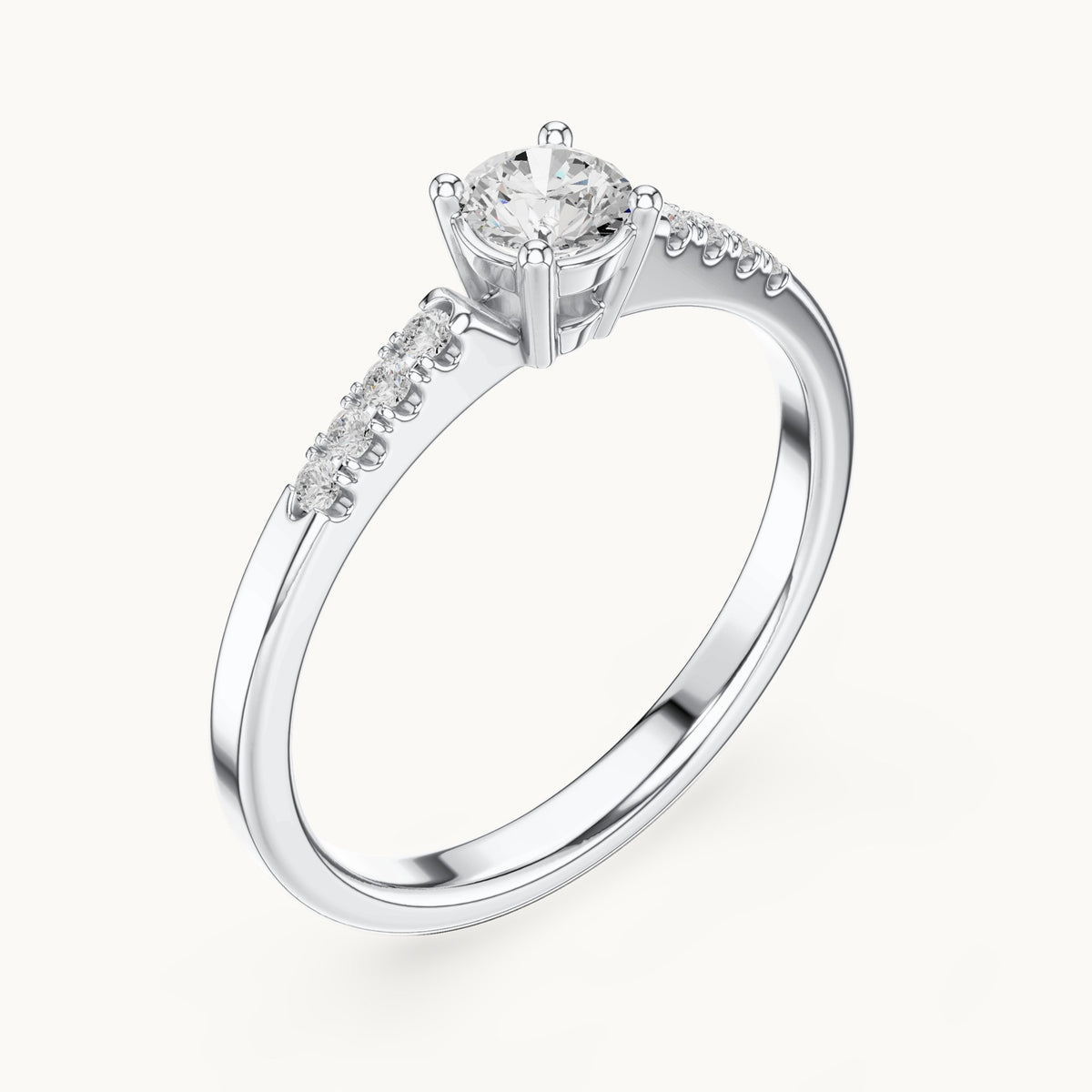 Round lab-grown diamond pavé engagement ring in white gold, 0.33 CT TW, view 2