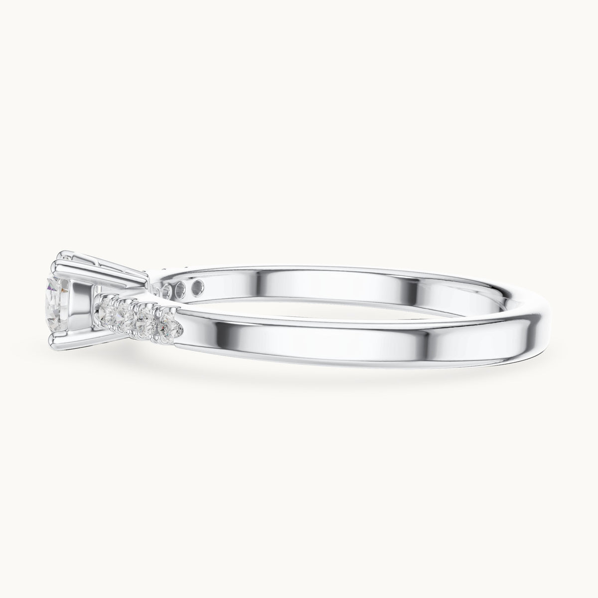 Round lab-grown diamond pavé engagement ring in white gold, 0.33 CT TW, view 3