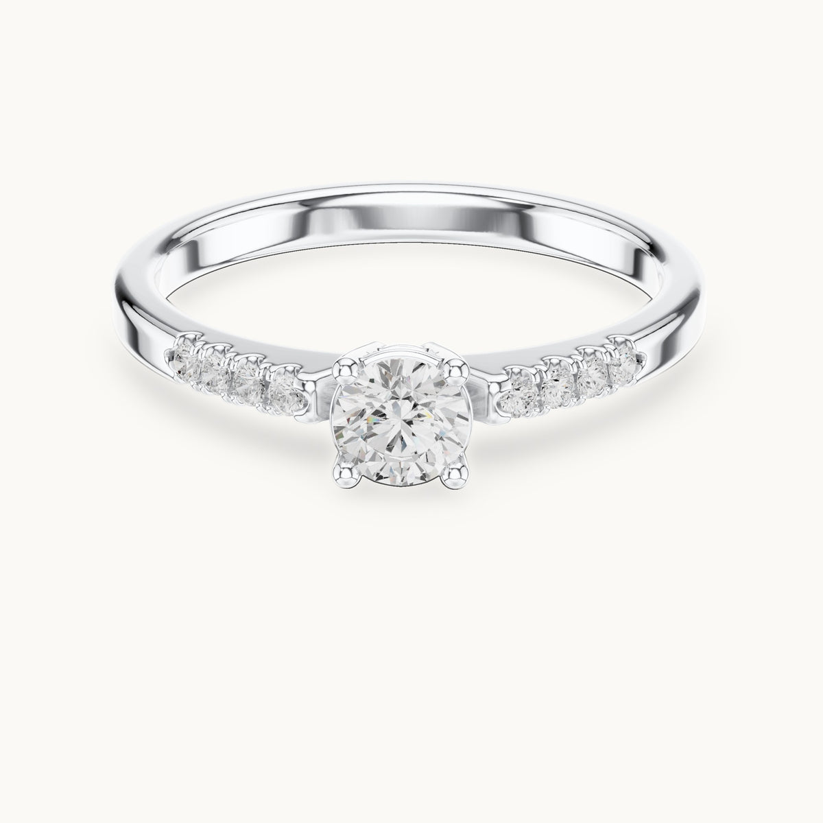 Round lab-grown diamond pavé engagement ring in white gold, 0.33 CT TW, view 4