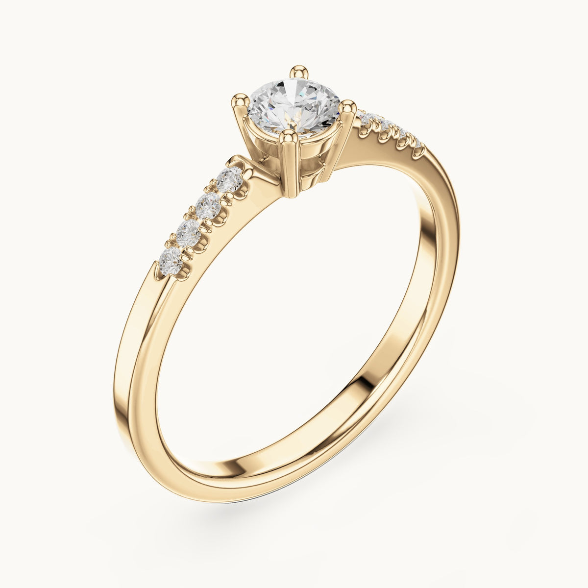 Round lab-grown diamond pavé engagement ring in yellow gold, 0.33 CT TW, view 2