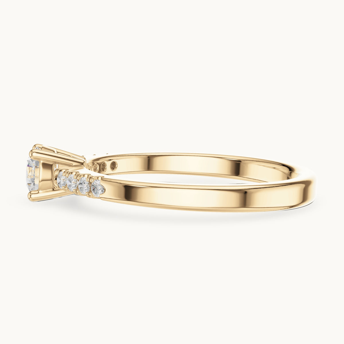Round lab-grown diamond pavé engagement ring in yellow gold, 0.33 CT TW, view 3