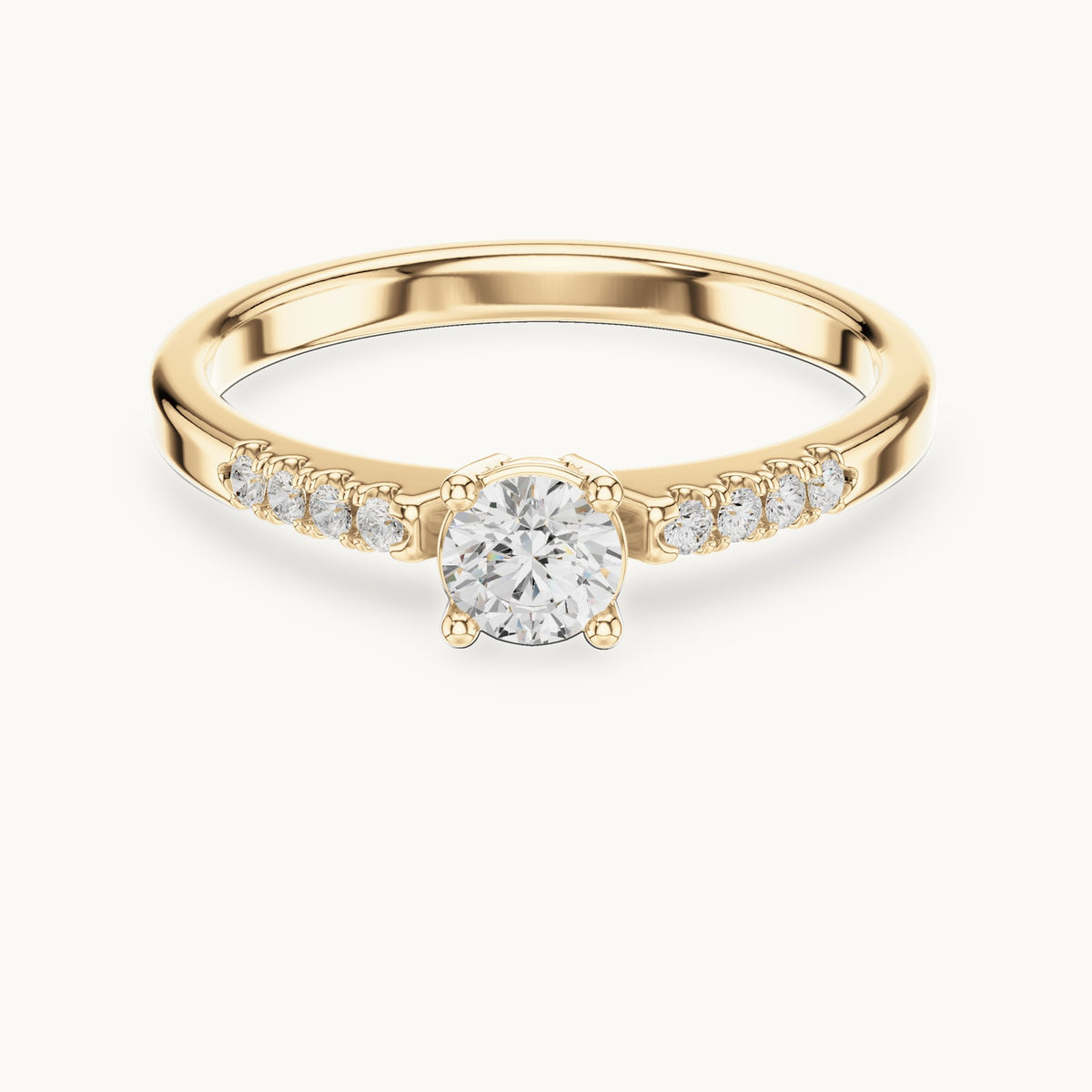 Round lab-grown diamond pavé engagement ring in yellow gold, 0.33 CT TW, view 4