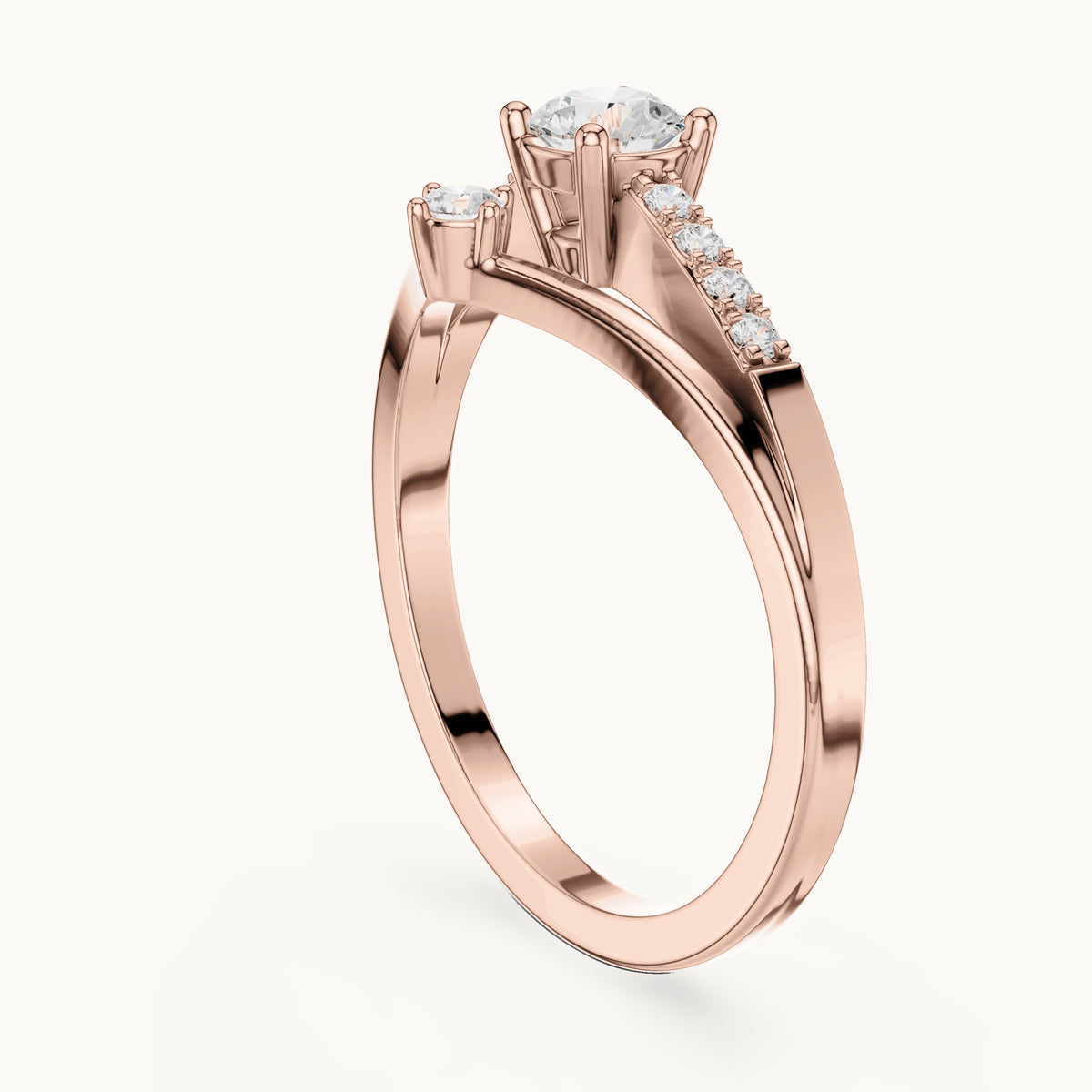 Round lab-grown diamond chevron split band engagement ring in rose gold, 0.408 CT TW, view 1