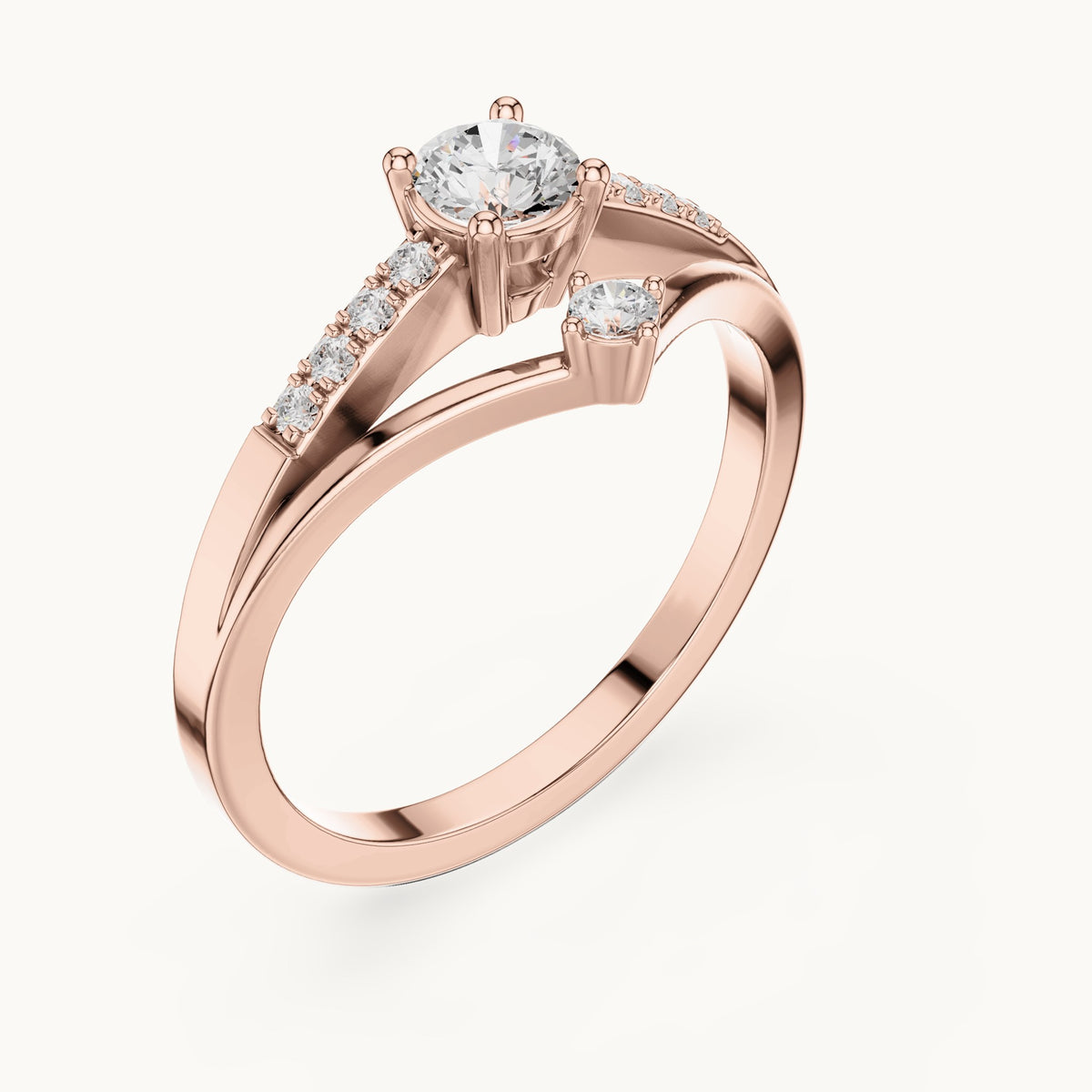 Round lab-grown diamond chevron split band engagement ring in rose gold, 0.408 CT TW, view 2