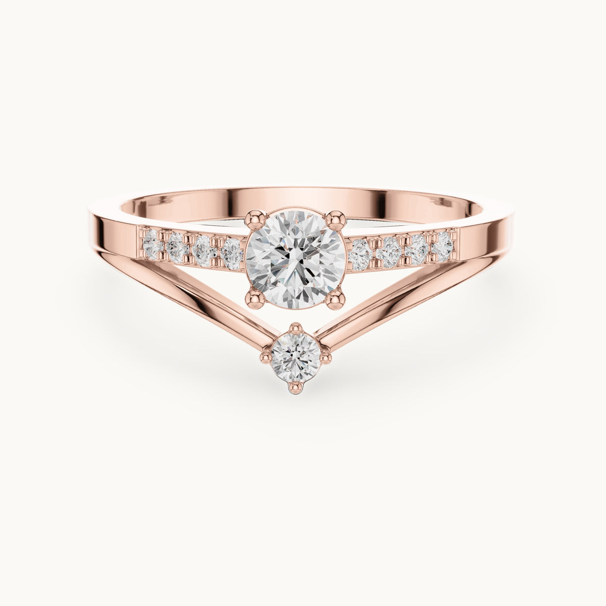 Round lab-grown diamond chevron split band engagement ring in rose gold, 0.408 CT TW, view 4