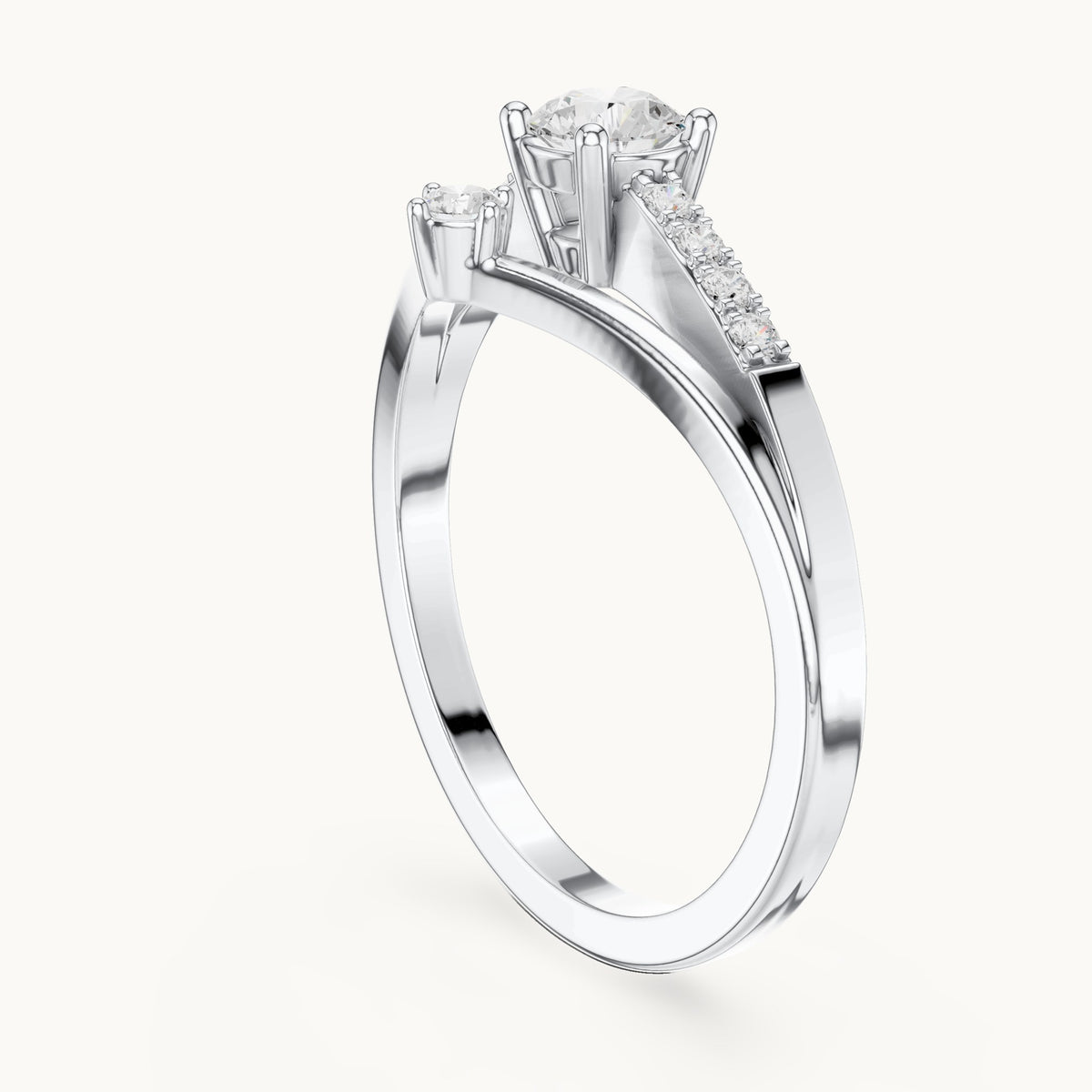 Round lab-grown diamond chevron split band engagement ring in white gold, 0.408 CT TW, view 1