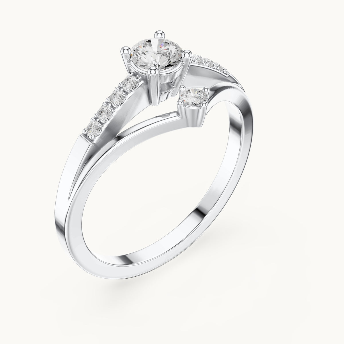 Round lab-grown diamond chevron split band engagement ring in white gold, 0.408 CT TW, view 2