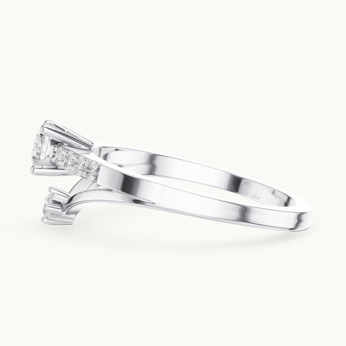 Round lab-grown diamond chevron split band engagement ring in white gold, 0.408 CT TW, view 3